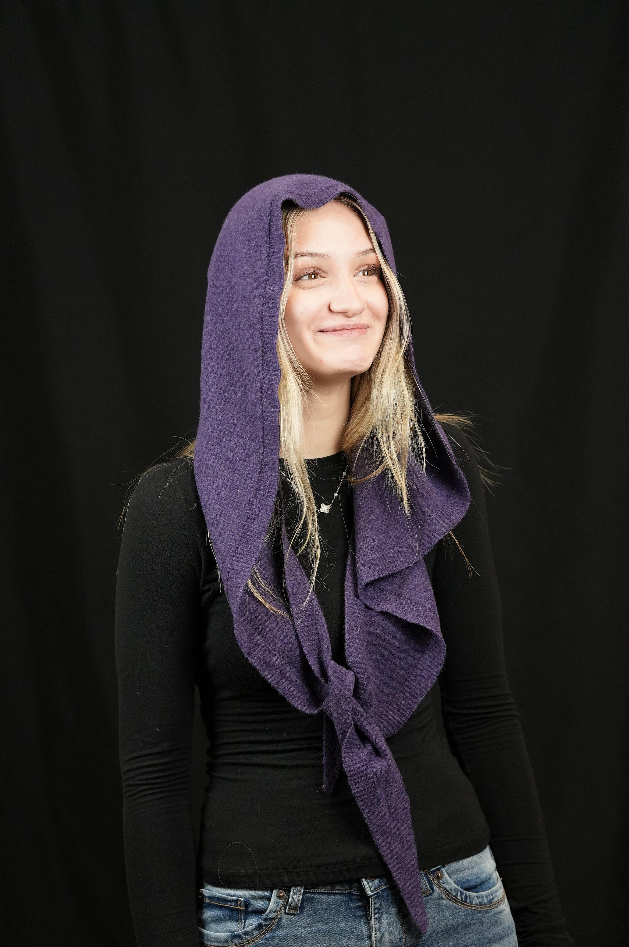 100% Merino Sophie Hood Scarf, Extra Long and Featherlight - PLUM