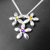 "Amophylia" 925 Sterling Silver Pendant Necklace with 3 Gemstones