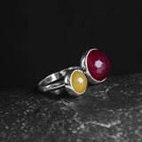 "Bonnie and Clyde" 925 Sterling Silver Ring featuring 2 Agatha Synthetic Stones