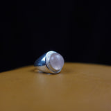 "Clochard" 925 Sterling Silver Ring with Rose Quartz Dome